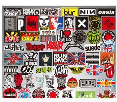 100 styles mixed Rock and Roll Hip Hop Punk Music Band Stickers for Mobile Phone Laptop Luggage Guitar Case Skateboard Bike Car Stickers