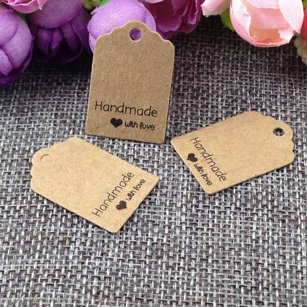 Size:3x2cm kraft tags 100PCS /lot hand made with love kraft Tag for gift box and Paper Cards DIY Gift Tags for Handmade cake free shipping