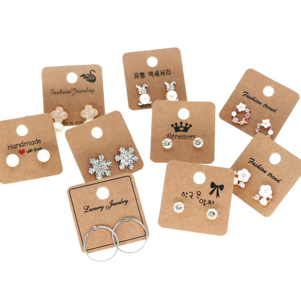 Can Costomized 1000Pcs 4*4cm Kraft Paper Jewelry Display Card Earrings Ear Studs Packing Hang Tag Rectangle Holder