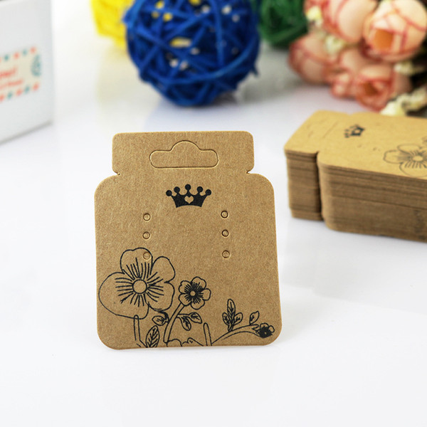 100Pcs/Lot 5.2*4.5cm Retro Floral Print Kraft Stud Earrings Card Hang Tag Jewelry Display Label Tags