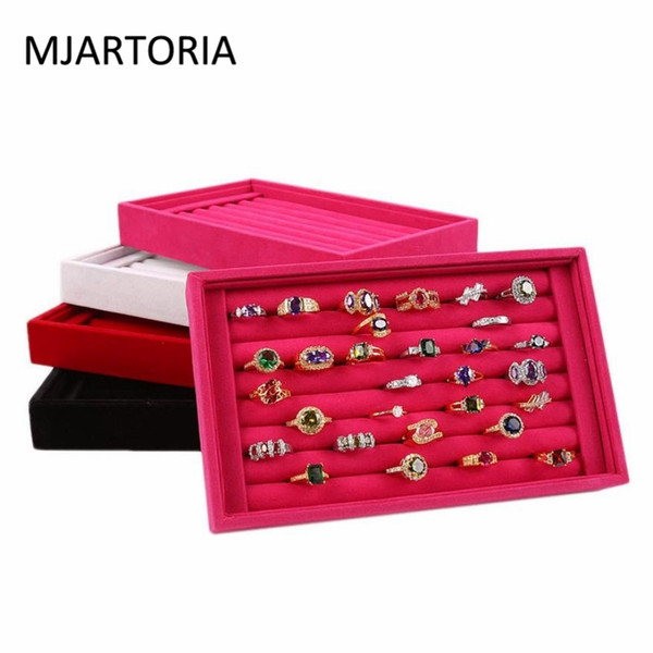 FUNIQUE 2018 Velvet Suede Ring Earrings Organizer Ear Studs Jewelry Display Stand Holder Rack Showcase Plate Jewelry Box