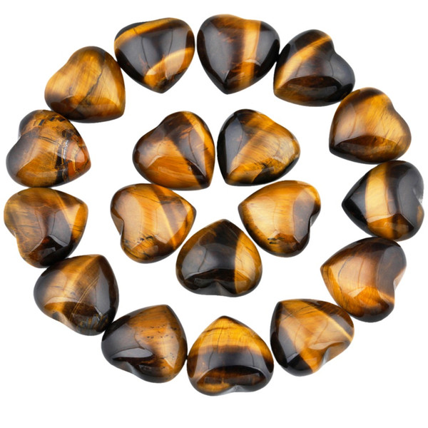 TUMBEELLUWA 1Lot (10Pc) Tiger's Eye Stone Heart Palm Stone Worry Healing Reiki Balancing 0.5 inches