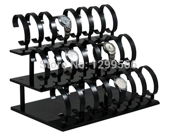 Wholesale-Free shipping high quality new style 3-Tier Watch Stand Holder Removable 24 Black Acrylic Watch Display Rack Watch Frame