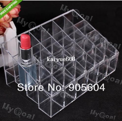 Practical Clear Acrylic Cosmetic 24 Makeup Lipstick Storage Display Stand Case Rack Holder Organizer Makeup Case