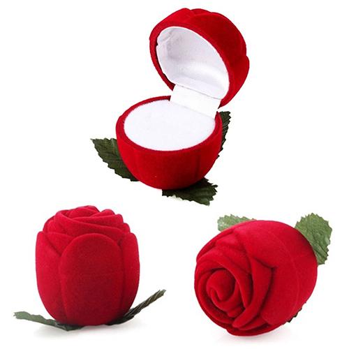 Wholesale-Red Rose Jewelry Box Wedding Ring Gift Case Earrings Storage Display Holder 9H5F