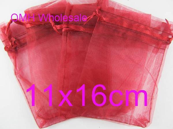 OMH wholesale 11x16cm 100pcs wine red color Jewelry festival wedding Christmas voile organza Packaging gift bags BZ09-2