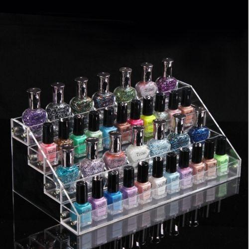 4 Tier Clear Acrylic Display Stand Large Rack Organizer Nail Polish Wall Cosmetic Good Quality