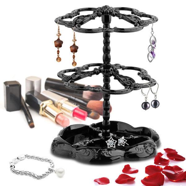 Three-tier Rotatable Fashion Display Jewelry Earring Hanger Holder Stand Organizer - Black