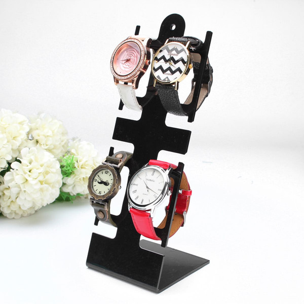 Wholesale-New Clear Black Plastic Watch Bracelet Jewelry Display Stand 4-Holder Rack General Showcase Shelf Portable