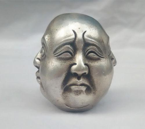 Rare Chinese Tibet 4 Faces Buddha Head Statue