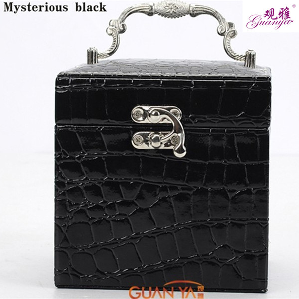 New Portable Leather Jewelry Box For Women Crocodile Pattern Jewelry Display 3 Layers Casket Gift Box Makeup Organizer