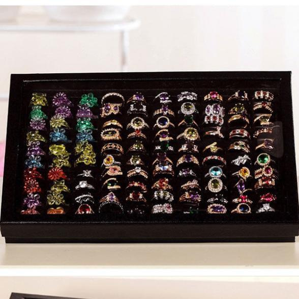 Jewelry Organizer Ring Display Tray Black Velvet Pad Box 100 Slot Insert Holder Case Ring Storage Ear Pin Display Box Organizer earing