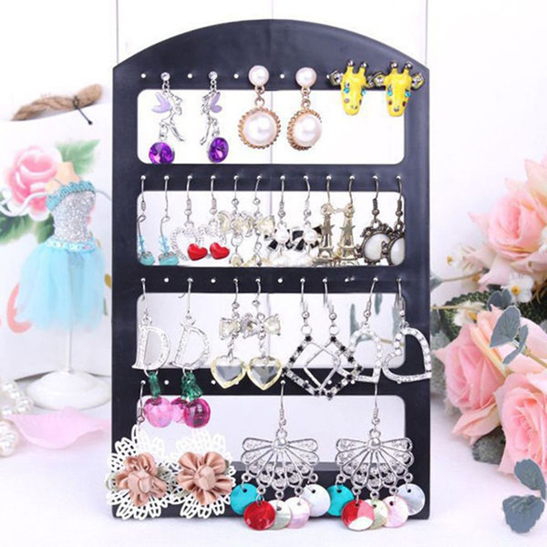 48 Holes Jewelry Organizer Stand Black Plastic Earring Holder Pesentoir Fashion Earrings Display Rack for Necklaces Rings