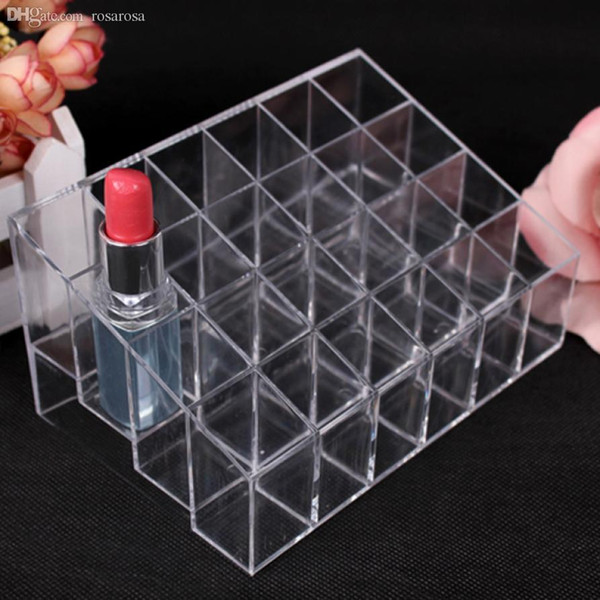 Top Quality Clear Acrylic 24 Lipstick Holder Display Stand Cosmetic Organizer Makeup Case Lip Holder Organizer Storage Box For Jewelry