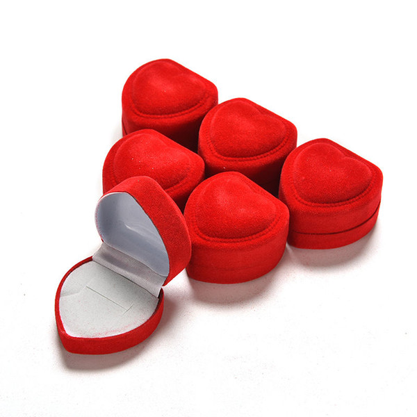 1PC Foldable Fine Jewelry Box Display Storage Case Red Engagement Heart Velvet Ring Box Organizer