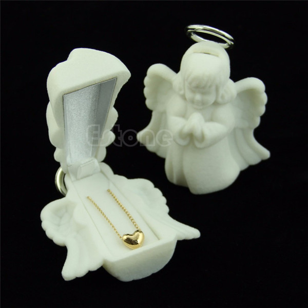 Flocking White Jewelry Box Luxury Angel Velvet Jewelry Rings Necklace Display Box Gift Container Case Packaging