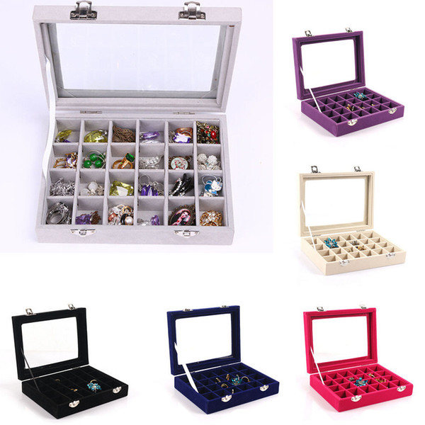 1 Pc Organizer Glass Jewelry Display Storage NEW Box Holder Velvet Case Earring Ring Show