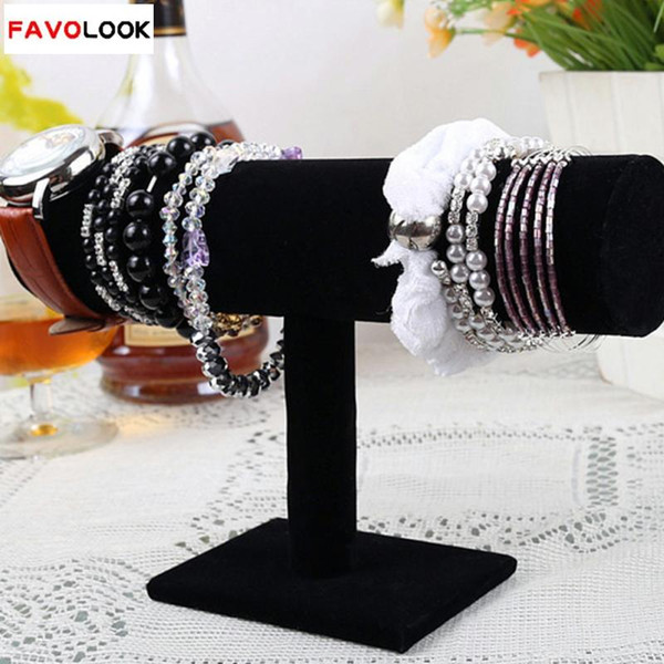 Wholesale-23cm/9.1in Black Velvet Bracelet Chain Watch T-Bar Rack Jewelry Hard Display Stand Holder Jewelry Organizer Hard Display Stand