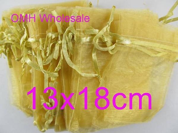 OMH wholesale 13x18cm 100pcs dark yellow color Jewelry festival wedding Christmas voile organza Packaging gift bags BZ09-5