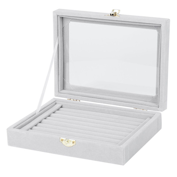 Velvet With Glass Ring Earrings Necklace Bracelets Jewelry Display Organizer Box Tray Holder Storage Carrying Cases Tools