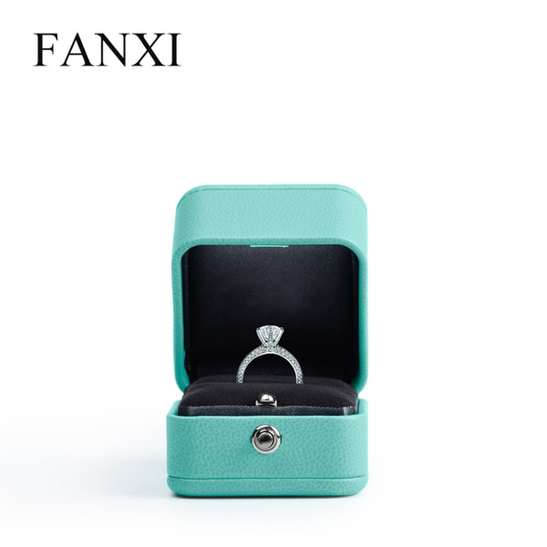 FANXI New Arrival Romantic Blue Leather Jewelry Box Ring Packaging Box Gift Storage Special for Proposal Wedding Engagement