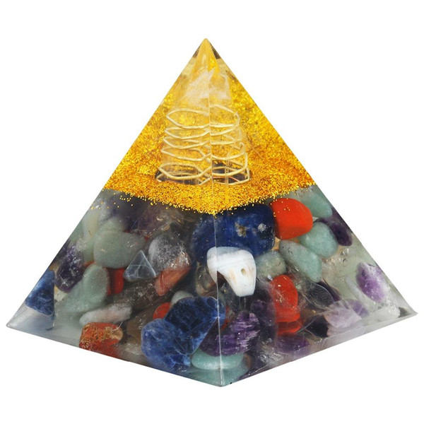 SUNYIK 7 Chakra Stone Clear Crystal Point Orgone Pyramid,Healing Reiki Energy Pyramid 60mm