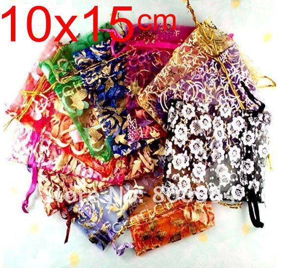 OMH wholesale 50pcs 10x15cm 10color mix chinese Christmas Wedding voile gift bag Organza Bags Jewlery packing Gift Pouch BZ09