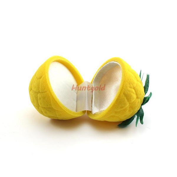 Wholesale-Bright Personality Mini Yellow Pineapple Ring Neacklace Earring Ear Stud Jewelry Box