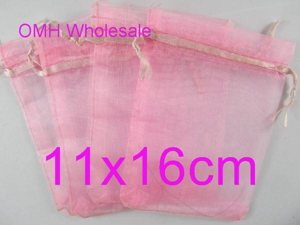 OMH wholesale 11x16cm 100pcs pink color Jewelry festival wedding Christmas voile organza Packaging gift bags BZ09-2