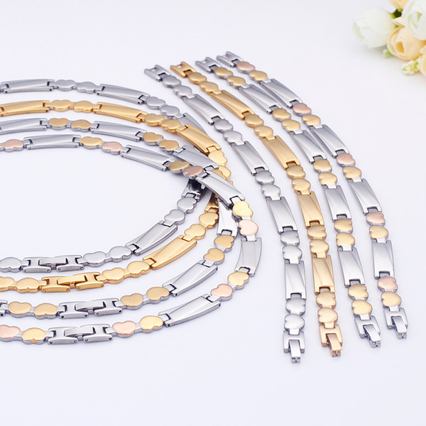 Wholesale Cute Love Heart Bracelet & Necklace For Women Female Girls Stainless Steel 4 Colors Never Fade