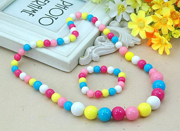 Wholesale kids necklace for girl beads necklace girl bracelet set colorful beads free dhl A938