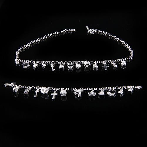 Wholesales 925 Silver Necklace/Bracelet Sets , Fashion 13 Charms Pendant Necklaces/Bracelet Jewelry 7.5inch 10set