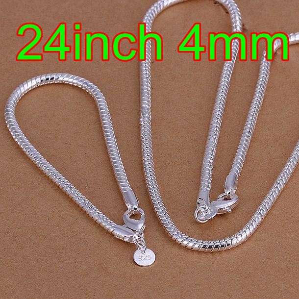 Fashion 925 Silver Smooth Snake 4mm Bracelet&Necklace Jewelry sets ! Mixed Order Bracelet 8inch Chanis 16-24inch Free Shipping S065