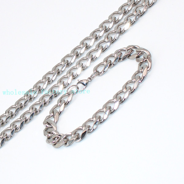 Silver Lobster Clasp High Polished Stainless steel 15mm Cuban Curb Link Chain 24'' Necklace + 8.66