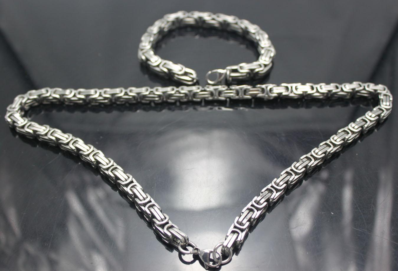 one set of Charming COOL MEN'S Jewelry Set,Titanium steel 8mm / 5mm silver silver Box Chain Necklace & Bracelet