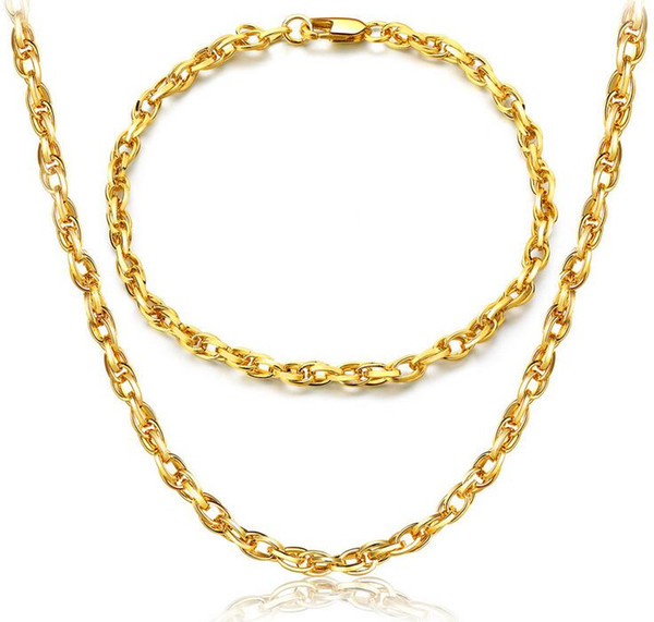 2017 hot Mark 18K gold plating Egg shaped Necklace Fashion man woman 4MM Gold bracelet necklace wedding Jewelry Set