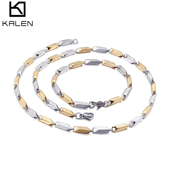 Bracelet For Women 18K Gold Silver Vacuum Plating 304 Stainless Steel Link Chains Necklace Female Jewelry Set KALEN