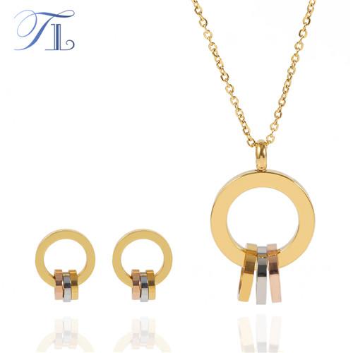 TL Hang Ring Stainless Steel Jewelry Set For Women Three Color Hollow Circles Golden Party Jewelry Set Popular Hot Sale Jewelry