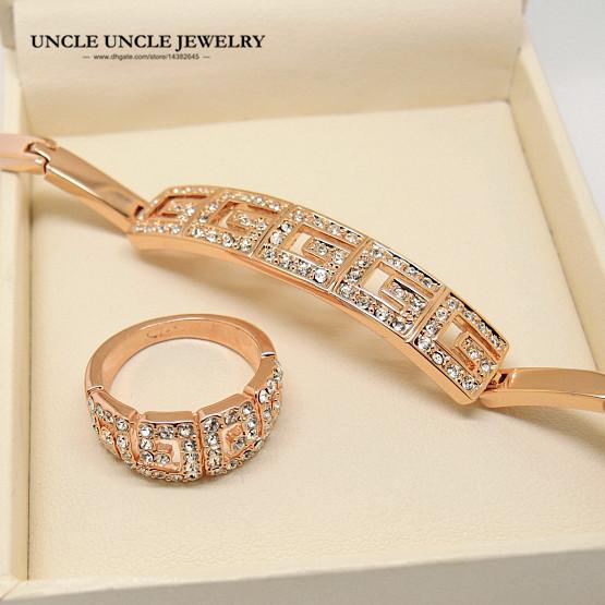 Brand Design Rose Gold Color Rome Style Austrian Crystal Setting Woman Jewelry Sets Bracelet/Ring Wholesale Perfect Gift 18krgp