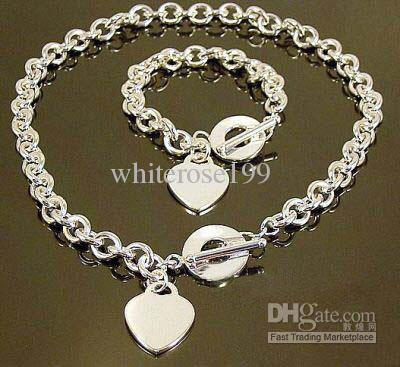 Wholesale - Retail lowest price Christmas gift 925 silver love Necklace+Bracelet set S76