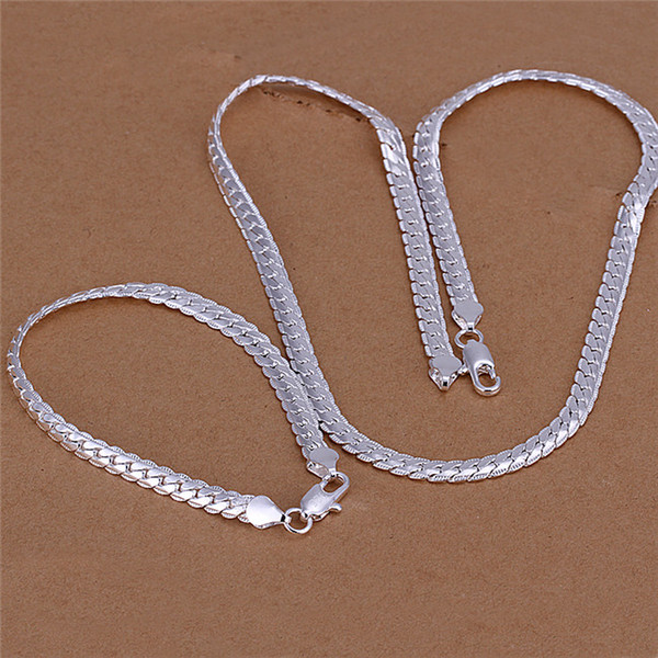 S085 Factory Price 925 Silver 5MM snake chain necklace (20inches) & Bracelets (8inches) Fashion Jewelry Set for men Free shipping