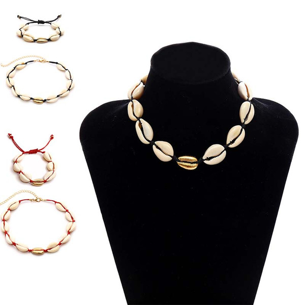 Beach Natural Shell Necklace Bracelet Jewelry Set Shell Chokers Fashion Jewelry for Women Will and Sandy Drop Ship 380092