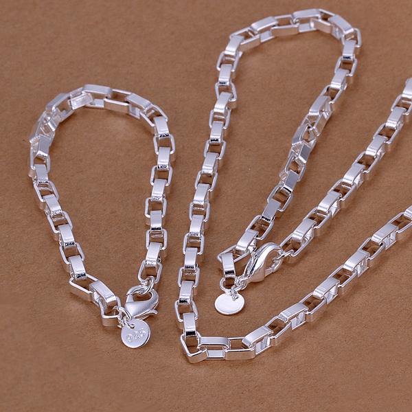 High grade 925 sterling silver Big long box chain piece jewelry set DFMSS126 brand new Factory direct 925 silver necklace bracelet