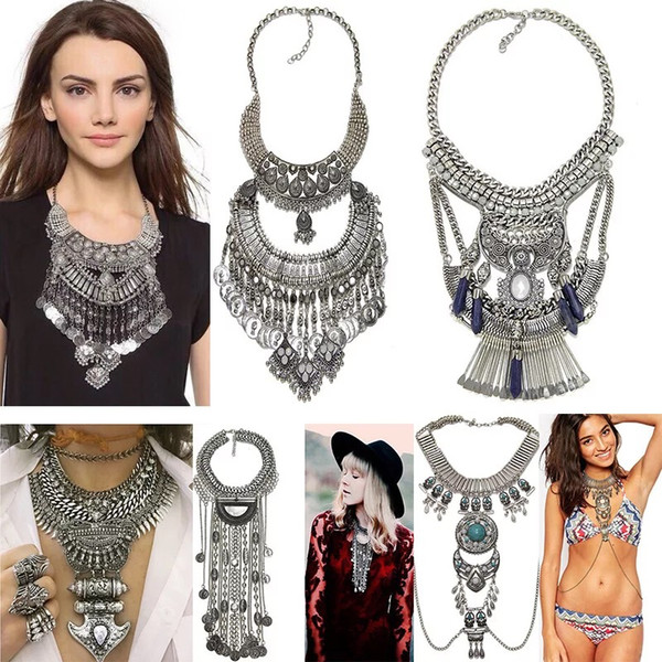 European and American manufacturers selling Bohemia female Tassel Necklace exaggerated retro big chain clavicle alloy electroplating