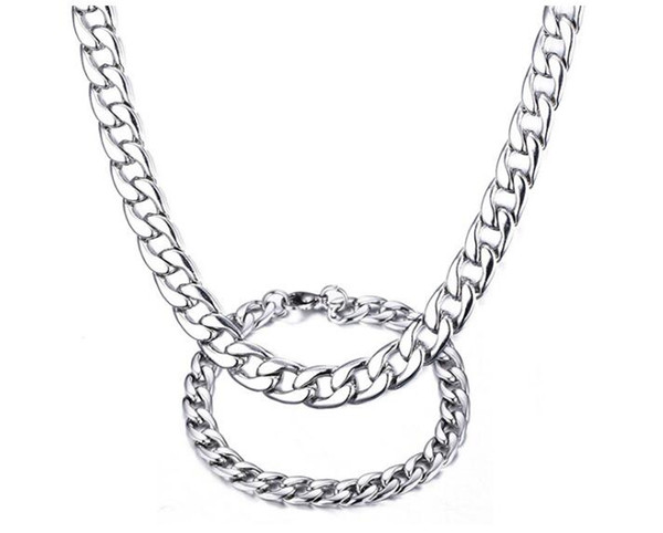 8mm Men Cuban Miami Link Bracelet & Chain Set 316L Stainless Steel Silver Hip Hop Necklace Chain Jewelry Set