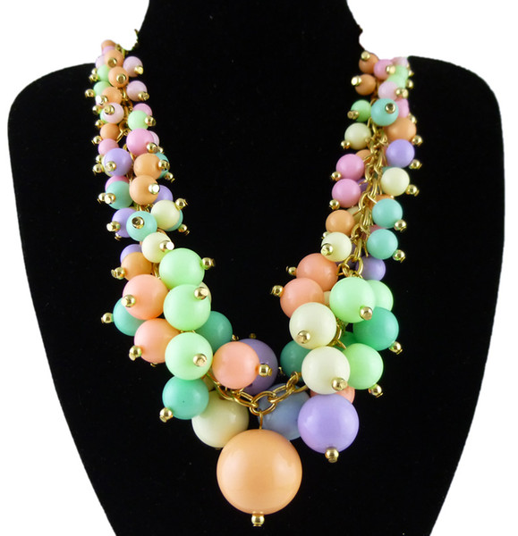 fashion women new design candy color multilayer ball chain choker bib statement necklace bracelet set jewelry 6 sets