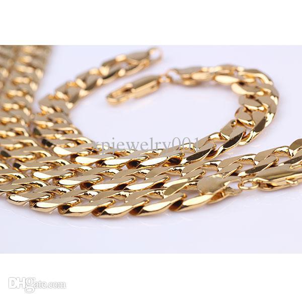 Wholesale - Massive Chunky Men's necklace + Bracelet Set 14k Yellow gold filled 135g Solid Euro curb chain 12mm low price jewelry sets