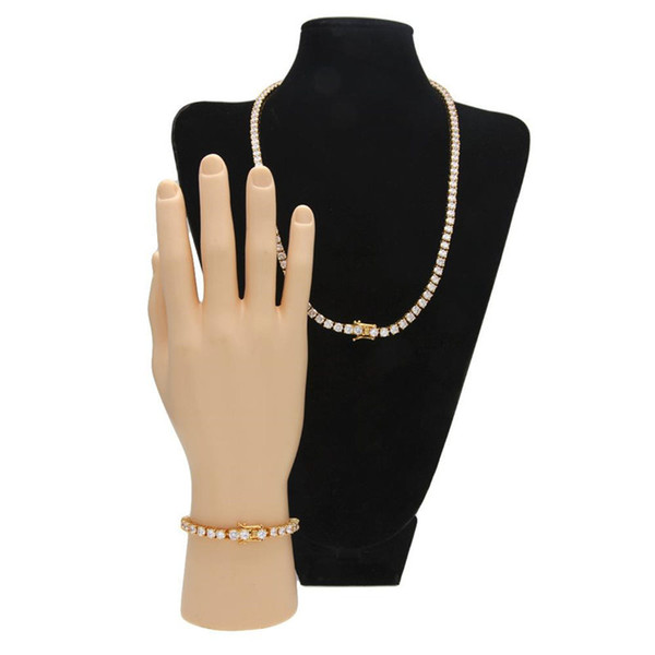 Fashion Hip Hop Bracelets Necklaces Jewelry Sets Luxury CZ Chain Bracelet Necklace Mens Gold Plated Chains Set Lover Gift