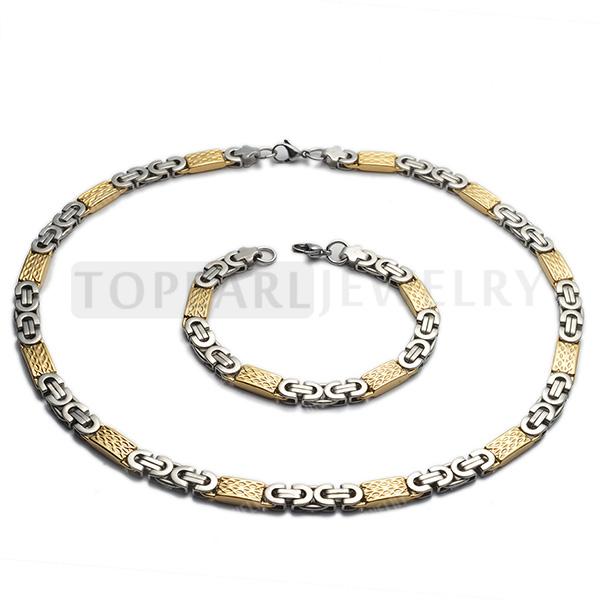 Free Shipping! Stainless Steel Byzantine Chain Necklace Bracelet 8mm Gold Silver SSJ29