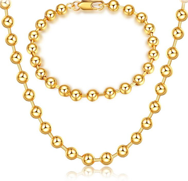 2017 hot sales Mark 18K gold platings circular bead Necklace Bracelet man woman 6MM Buddhism bead Gold bracelet necklace Jewelry Set